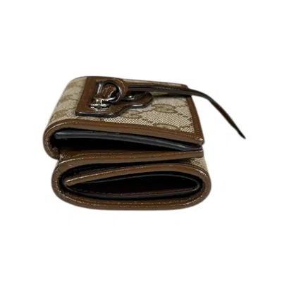 Pre-owned Gucci Beige Brown Gg Canvas Leather Wallet (tri-fold) () In Multi