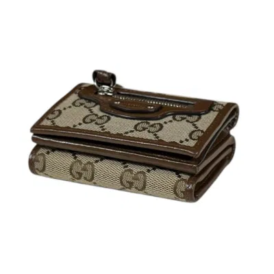 Pre-owned Gucci Beige Brown Gg Canvas Leather Wallet (tri-fold) () In Multi