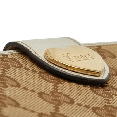 Pre-owned Gucci Beige White Canvas Leather Long Wallet (bi-fold) () In Multi