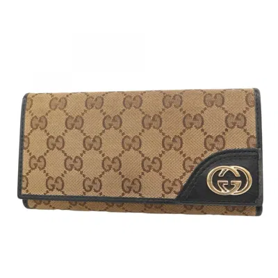 Pre-owned Gucci Black Brown Canvas Long Wallet (bi-fold) () In Multi