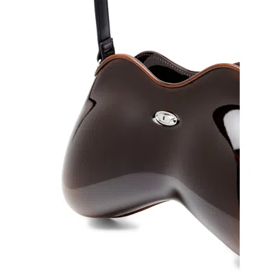 Diesel Curved Glossy Shoulder Bag Handle In Brown