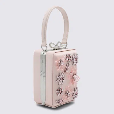 Self-portrait Pink Clutch Bag With All-over Floral Details And Metallic Bow In Satin Woman