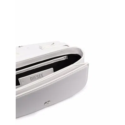 Diesel Structured White Handbag With Metallic Logo Accent In Gold