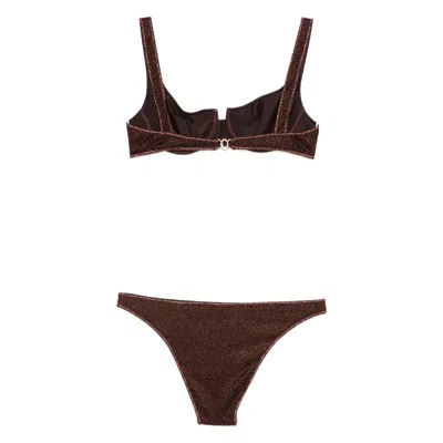 Oseree Two-piece Set Including Cropped Top And Swim Trunks In Burgundy