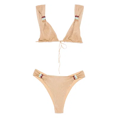 Oseree Two-piece Lace-up Bikini Set In Neutral