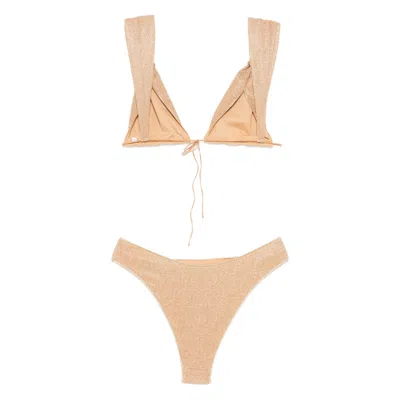 Oseree Two-piece Lace-up Bikini Set In Neutral