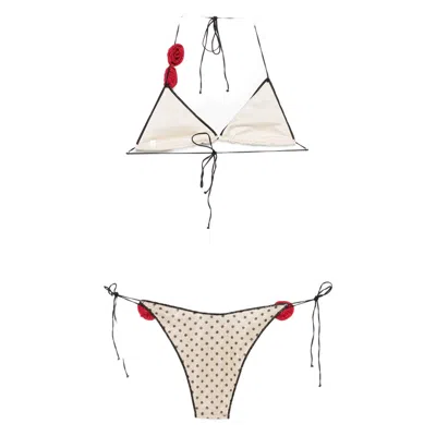 Oseree Polka-dot Floral Bikini In Neutral