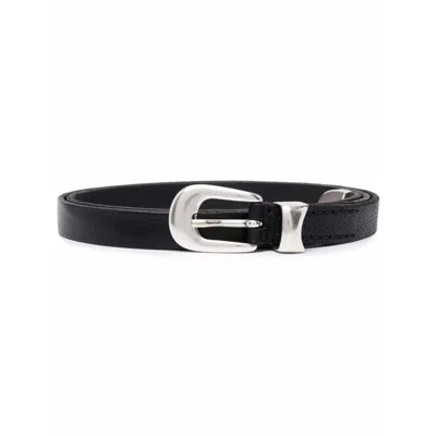 Our Legacy Slim Leather Belt Textured Finish In Black