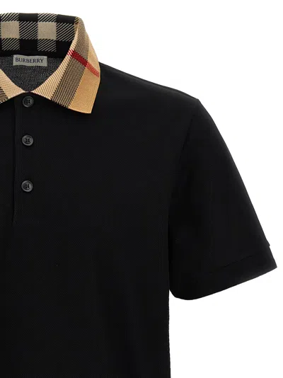 Burberry Check Collar Cotton Cody Polo Shirt In Black