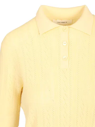 Lisa Yang Cristine Polo Sweater Lace Dimond Openwork Polo Shirt Yellow In Yellow