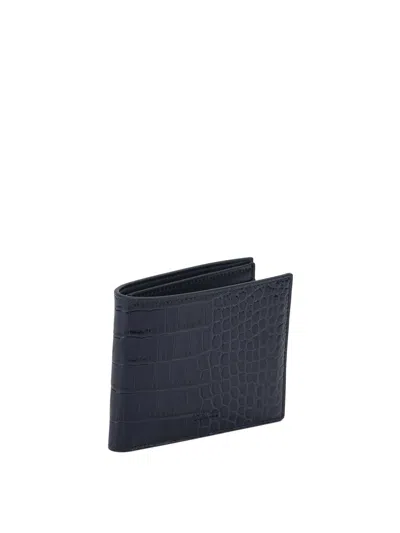 Tom Ford Crocodile Print Leather Wallet In Blue