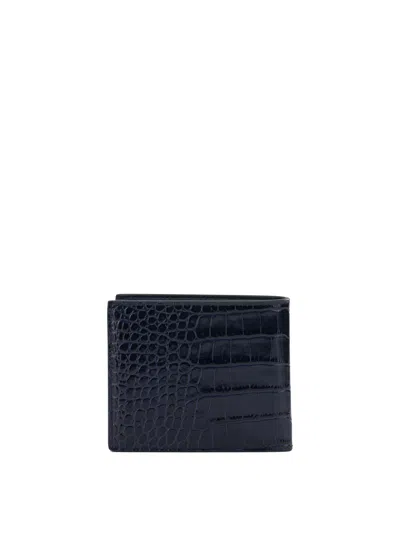 Tom Ford Crocodile Print Leather Wallet In Blue