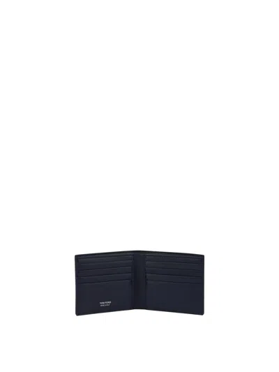 Tom Ford Crocodile Print Leather Wallet In Blue