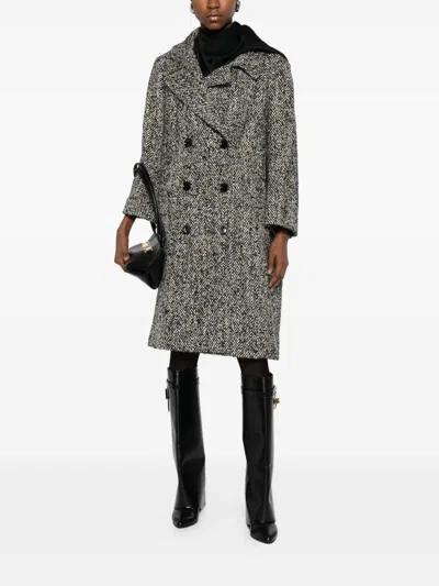 Dolce & Gabbana Herringbone Long Coat Double Breasted Virgin Wool