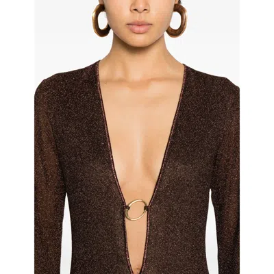 Oseree Ring V-neck Dress In Brown