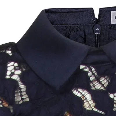 Self-portrait Guipure Blue Long Dress With Lace Design And Adjustable Waist Belt In Fabric Woman