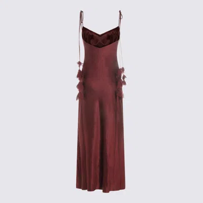 Self-portrait Bordeaux Long Dress With Knotted Shoulder Straps And Floral Details In Fabric Woman In Burgundy