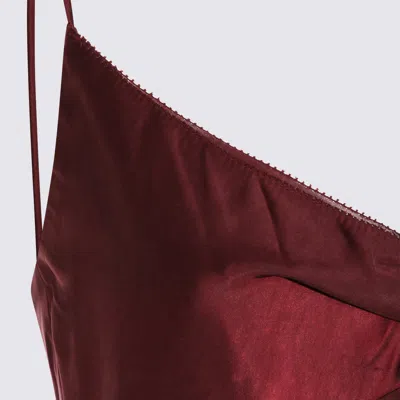 Self-portrait Bordeaux Long Dress With Knotted Shoulder Straps And Floral Details In Fabric Woman In Burgundy