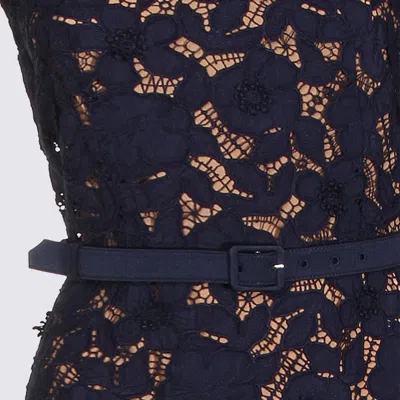 Self-portrait Guipure Blue Long Dress With Lace Design And Adjustable Waist Belt In Fabric Woman