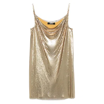 Versace Sequin Embellished Strappy Mini Dress In Gold