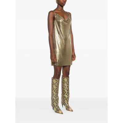 Versace Sequin Embellished Strappy Mini Dress In Gold
