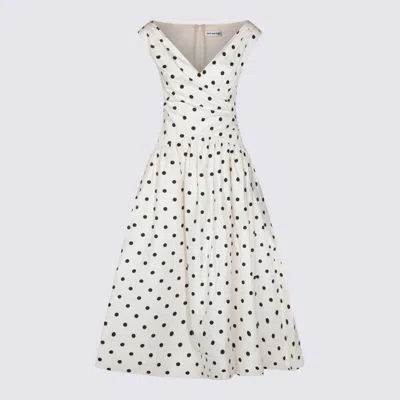 Self-portrait White Dress With All-over Polka Dot And Flared Skirt In Cotton Woman In Orange