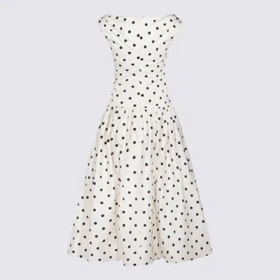Self-portrait White Dress With All-over Polka Dot And Flared Skirt In Cotton Woman In Orange