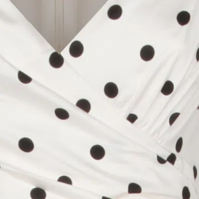 Self-portrait White Dress With All-over Polka Dot And Flared Skirt In Cotton Woman In Orange