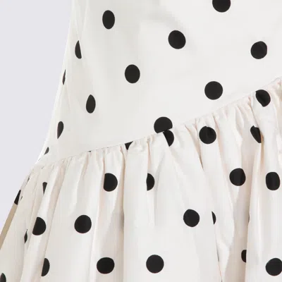 Self-portrait White Dress With All-over Polka Dot And Flared Skirt In Cotton Woman In Orange