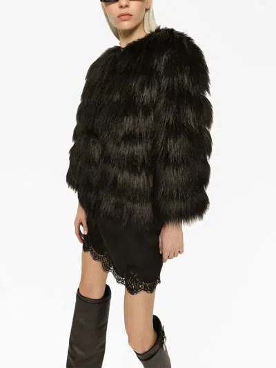 Dolce & Gabbana Faux Fur Cropped Jacket Long Sleeves