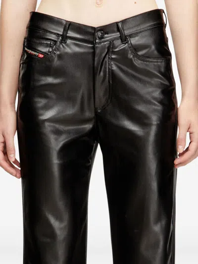 Diesel Faux Leather Wide Leg Trousers Belt Loops In Black