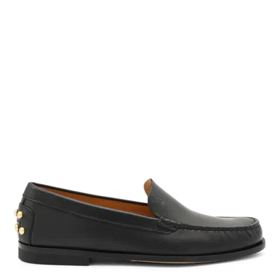 Tod's Black Loafers With Embossed Logo And Stud Details On The Back In Leather Woman