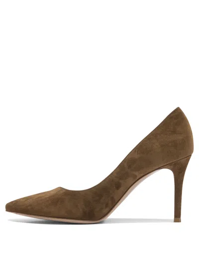 Gianvito Rossi Pointed Toe Suede Finish Pumps In Brown