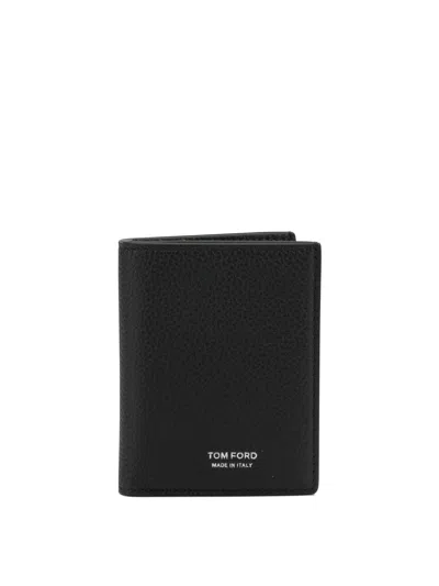 Tom Ford Black Card Holder With Embossed Logo Lettering On The Front In Grained Leather Man In Black
