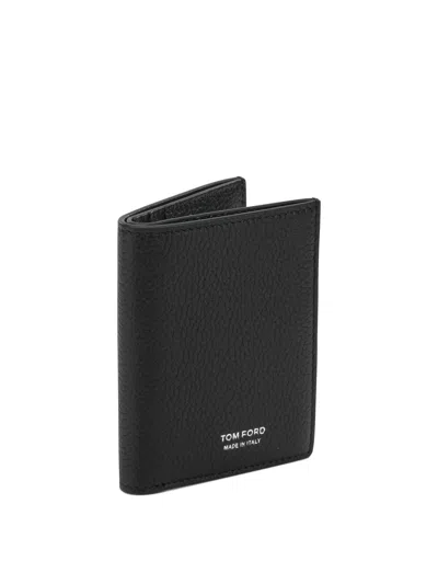 Tom Ford Black Card Holder With Embossed Logo Lettering On The Front In Grained Leather Man In Black