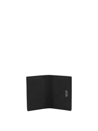 Tom Ford Black Card Holder With Embossed Logo Lettering On The Front In Grained Leather Man In Black