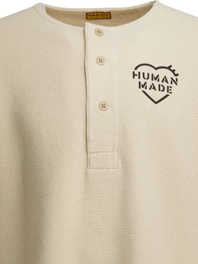 Human Made Long Sleeve Henley T-shirt Text Print In Neutral