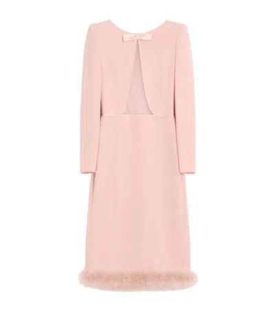 Valentino Silk Feather-trim Midi Dress In Pink