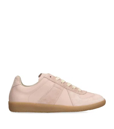 Maison Margiela 'replica' Pink Low Top Sneakers With Suede Details And Logo On The Tongue In Leather Woman In Beige