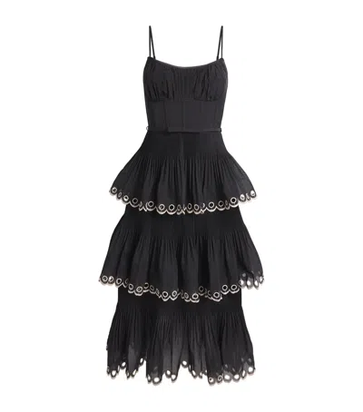 Zimmermann Georgette Tiered Midi Dress In Black