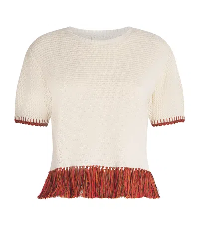 Escvdo Crochet Fringe Amada T-shirt In Neutral