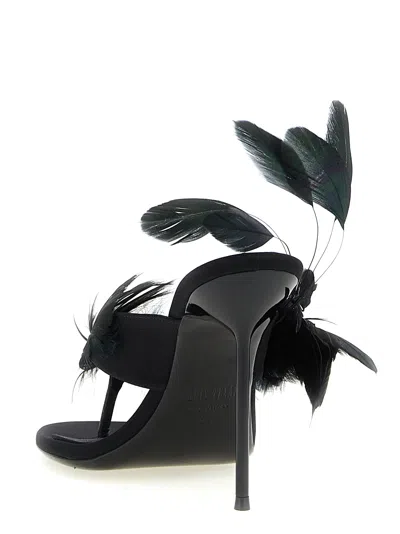 Paris Texas Lidia Feather Thong Silk Mules In Black
