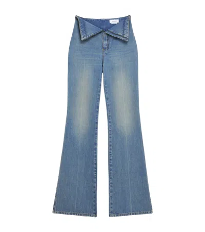 Alexander Mcqueen Foldover-waist Flared Jeans In Blue