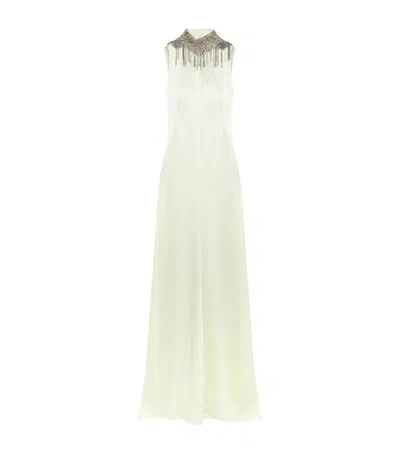 Alexander Mcqueen Satin Crystal-embellished Maxi Dress In Neutral