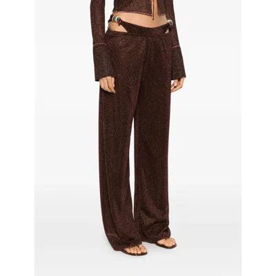 Oseree Beaded Detail Trousers In Brown