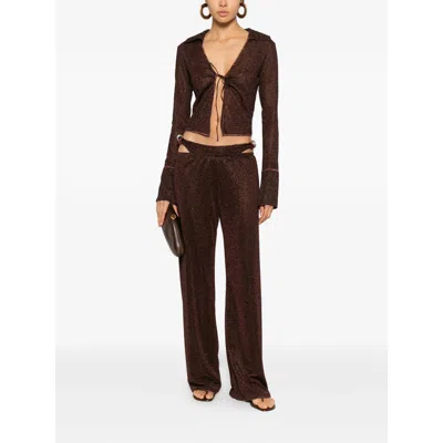 Oseree Beaded Detail Trousers In Brown