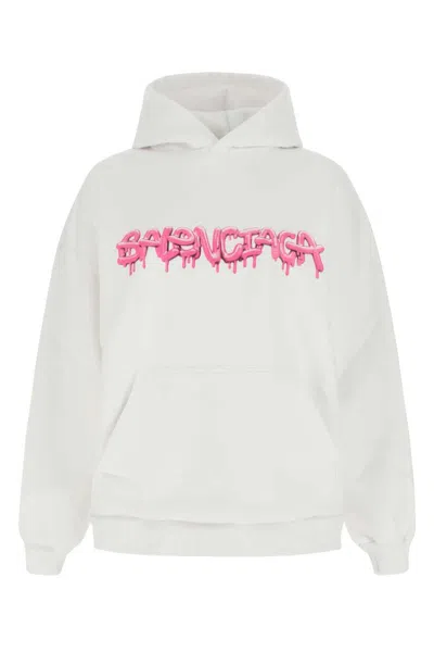 Balenciaga Women White Cotton Blend Oversize Sweatshirt In White