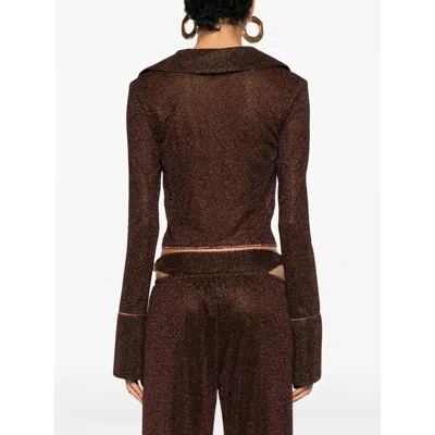 Oseree Tie-detail Bell-sleeve Top In Brown
