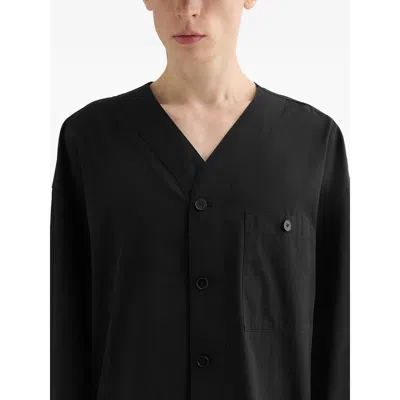 Jil Sander Patch Pocket V-neck Shirt In Black