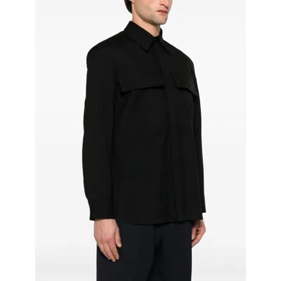 Jil Sander Black Wool Shirt With Pockets In Black
